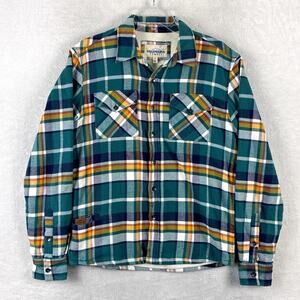 California Cowboy Shirt Men M Green Plaid Flannel Waffle Knit Lined Outdoor Surf
